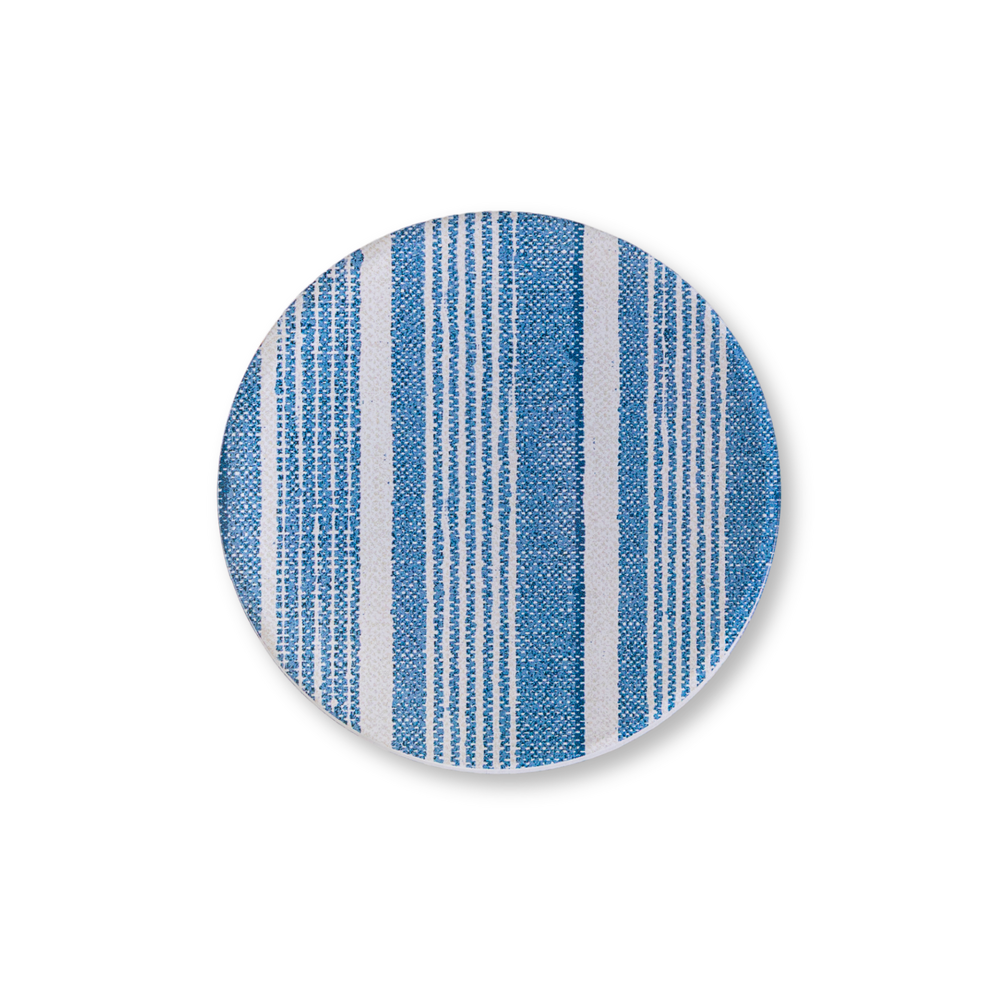 Blue and white striped coaster from the Nathan Turner Interiors and Proper Table Co. collaboration.