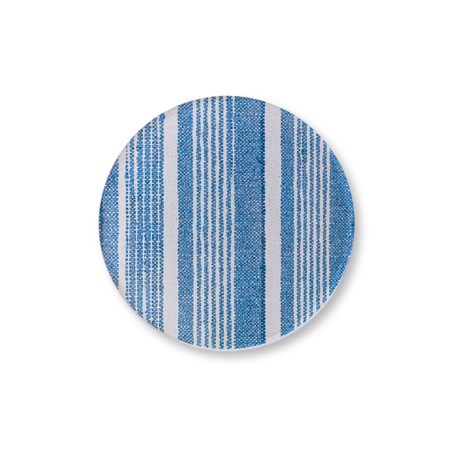 Blue and white striped coaster from the Nathan Turner Interiors and Proper Table Co. collaboration.