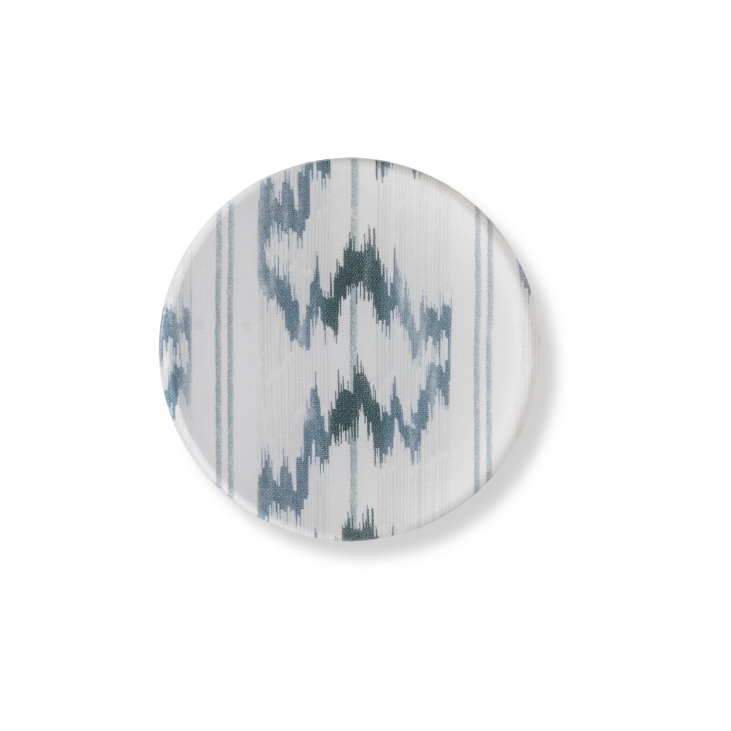 Isla ikat coaster in blue and gray. A collaboration between Leah O'Connell and Proper Table.